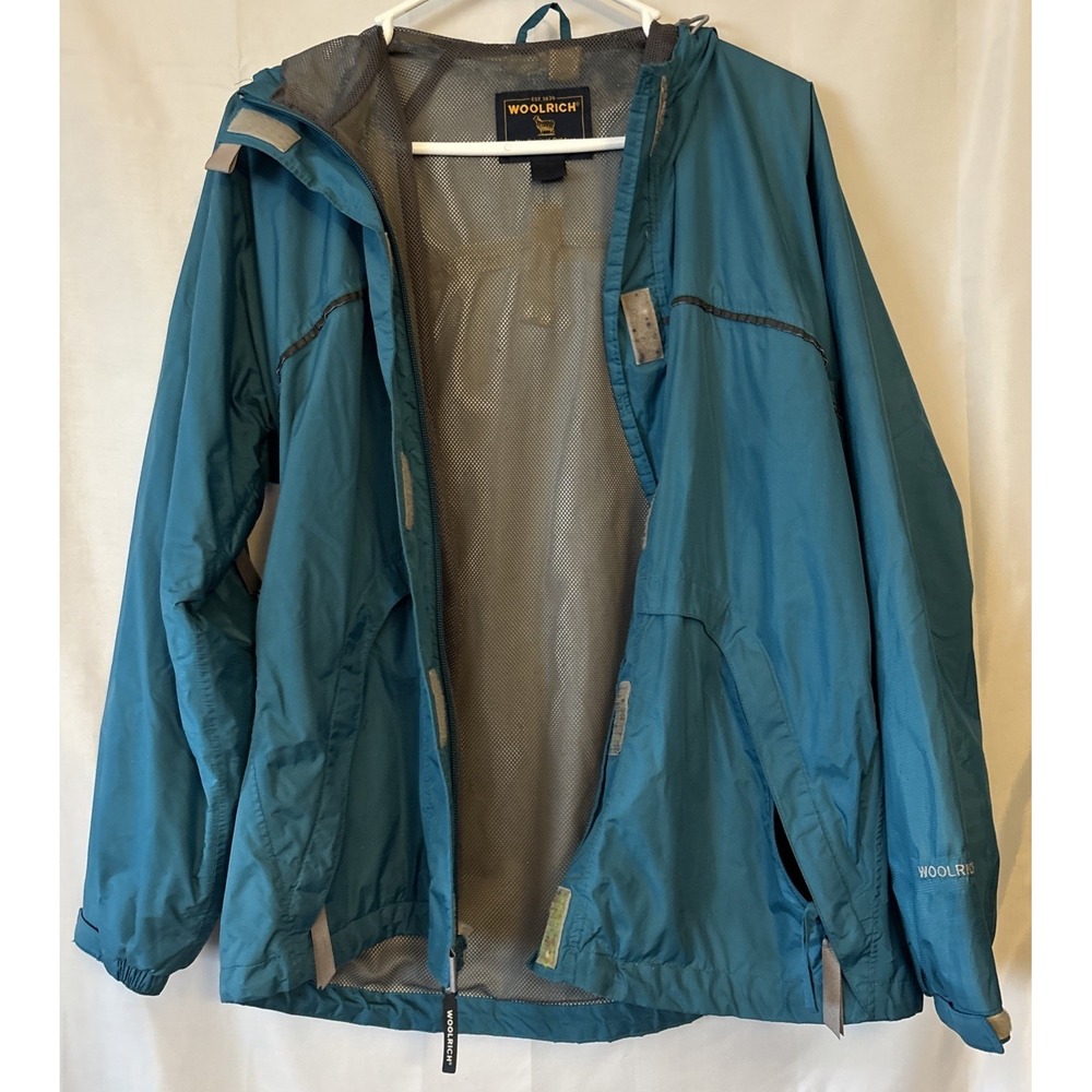 Women's Woolrich Peacock Teal vintage lightweight windbreaker jacket with hood L